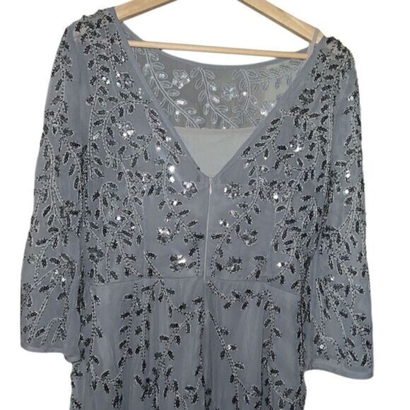 RAGA Icy Princes Gray Silver Beaded Sequined 3/4 Sleeves Dress Size M NWT - Picture 9 of 16